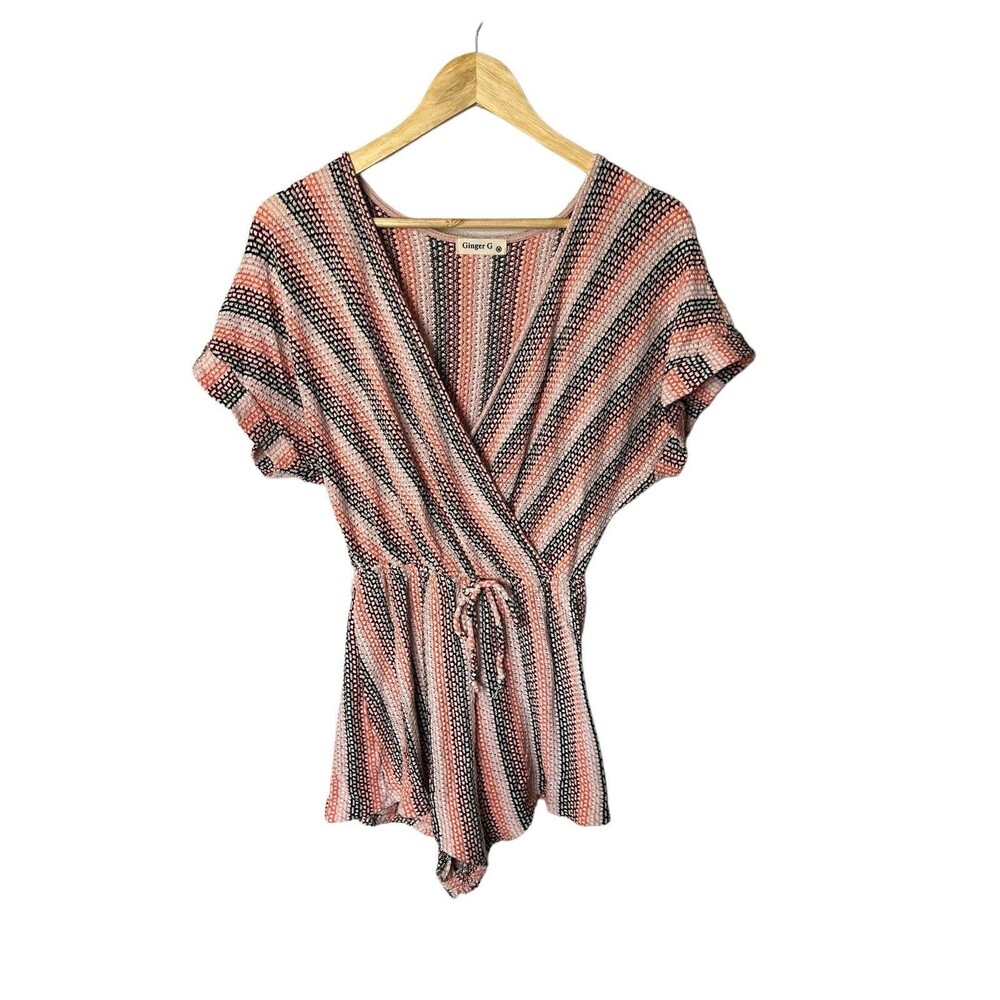 Ginger G Knit Romper Womens Medium Orange Pink Shortsleeves One Piece Casual